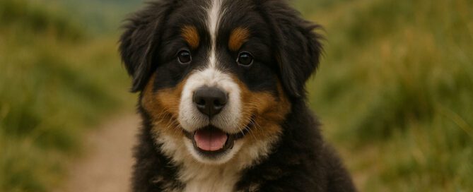 Mini Bernese Mountain Dog with a beautiful coat