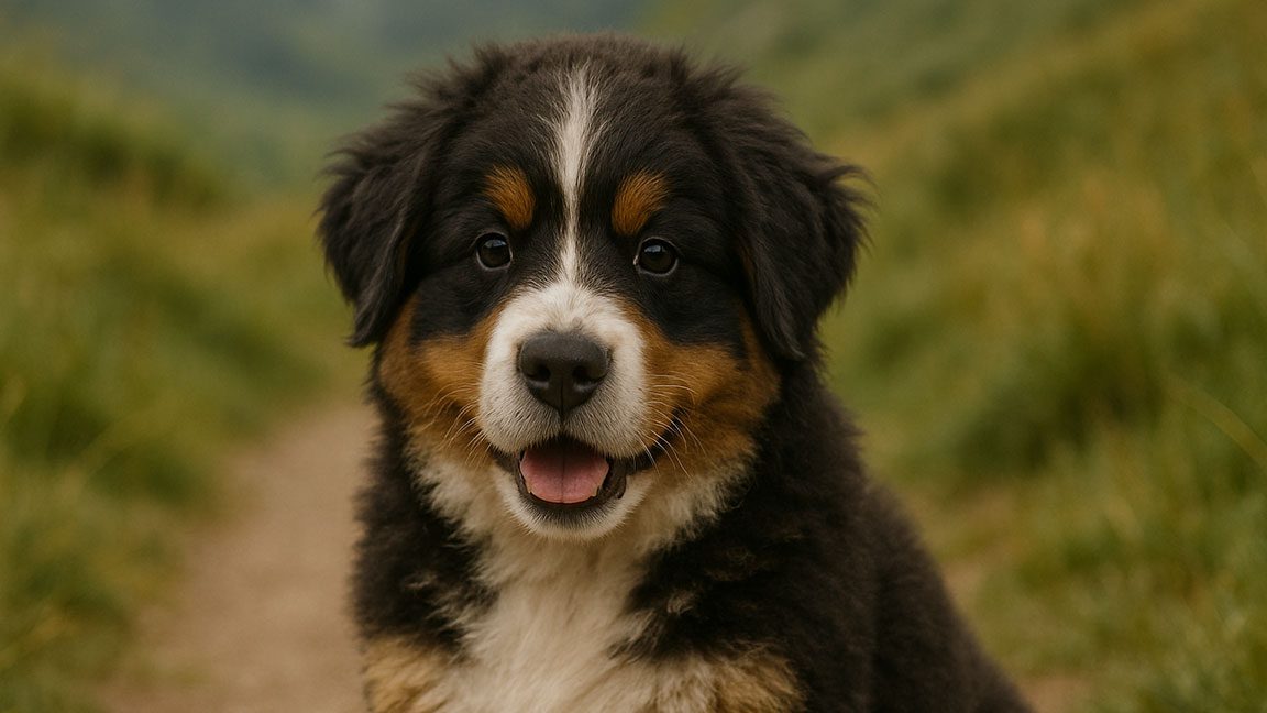 Mini Bernese Mountain Dog with a beautiful coat