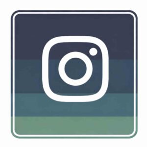 A square icon with rounded corners displays a simplified white Instagram camera logo on a dark, striped background in shades of blue and green, subtly featuring a mini Bernese mountain dog silhouette.