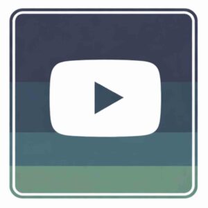 A square icon with a white play button inside a white rounded rectangle on a dark, gradient blue and green background, featuring a mini Bernese Mountain Dog, resembling the YouTube logo.